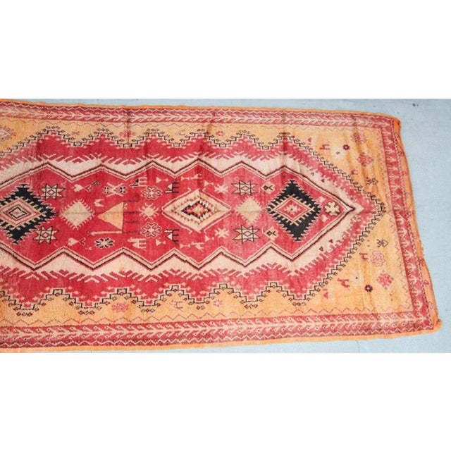 Berber Tribes of Morocco Vintage Moroccan Berber Rug in Saffron, Coral and Black, 71 X 145 In, 1960s For Sale - Image 4 of 12