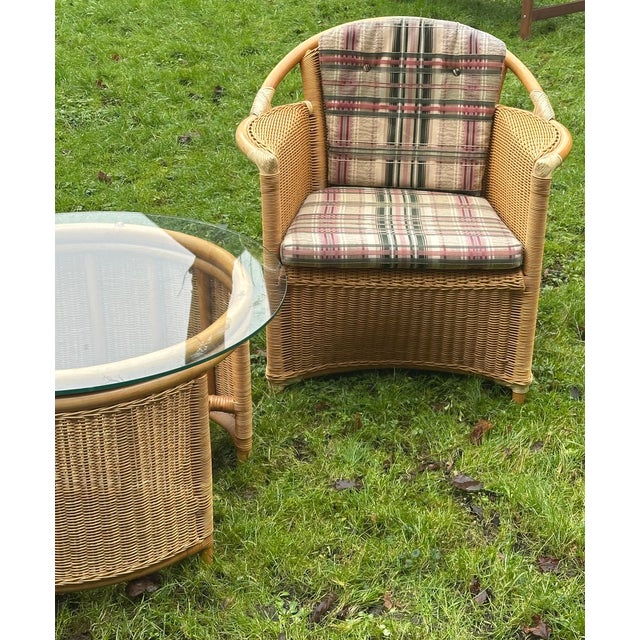 Wood Wicker Garden Set with Glass Tabletop, Set of 3 For Sale - Image 7 of 15