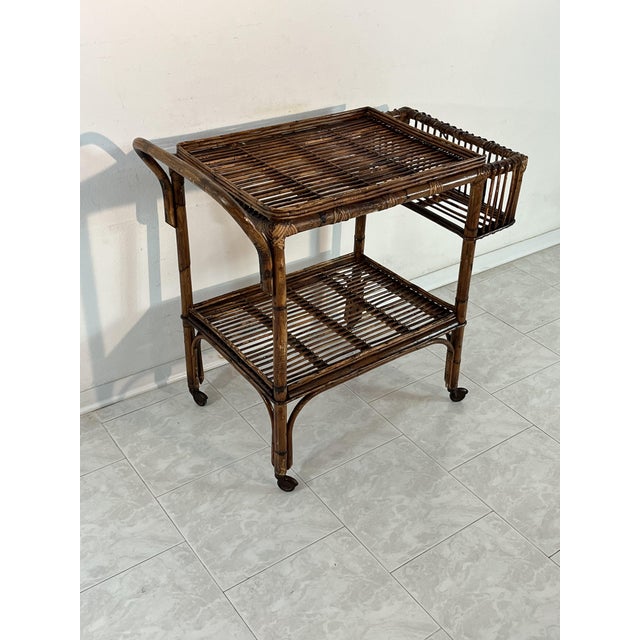 Vintage Italian Bamboo Bar Trolley, 1950s For Sale - Image 11 of 17