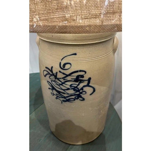Rustic 19Thc Decorated 6 Gallon - Crock Lamp From Pennsylvania For Sale - Image 3 of 4