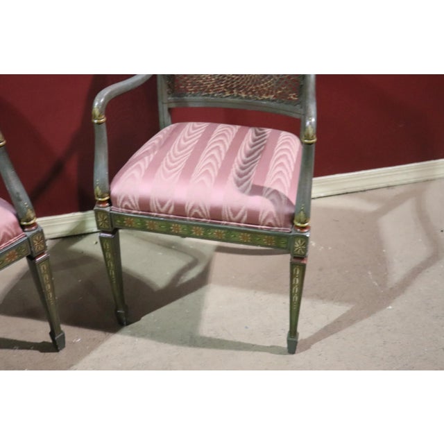 Wood Pair Hand Painted Adams Style Cane Back Armchairs For Sale - Image 7 of 13