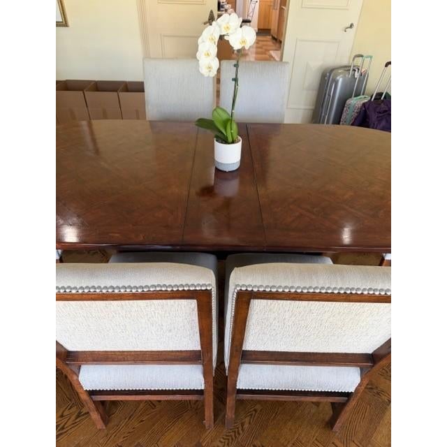 Beautiful Traditional Oak Parquet Dining Room Table and Chairs With 2 Exenstions For Sale In Chicago - Image 6 of 17