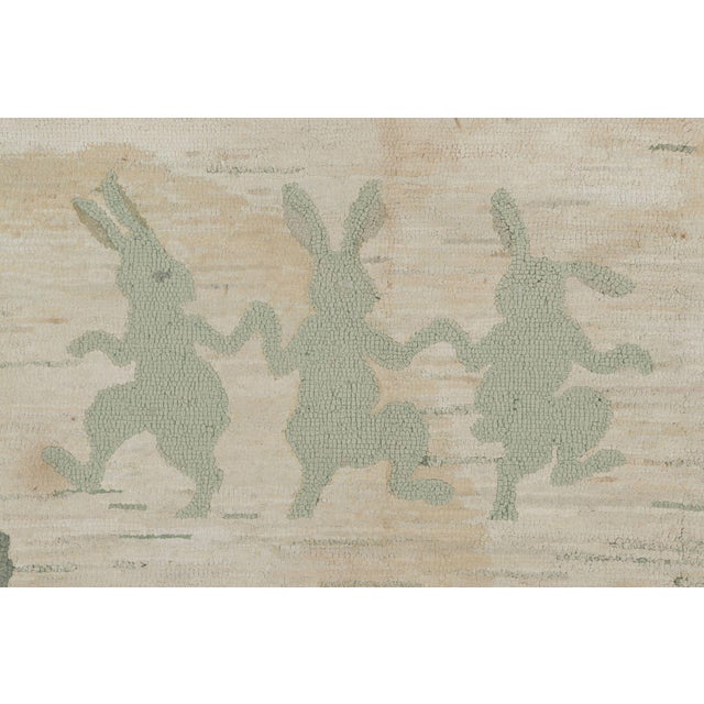 Rug & Kilim Antique Hooked Rug in Brown & Gray With Dancing Rabbits Pictorials - Rug & Kilim For Sale - Image 4 of 4