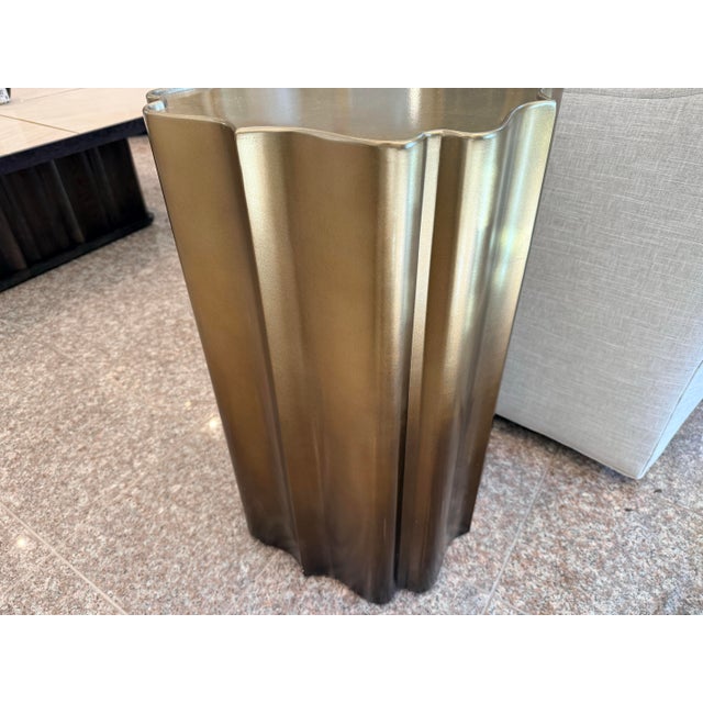 Gold Sculptural Fluted Accent Modern Drum Pedestal Table For Sale In New York - Image 6 of 7