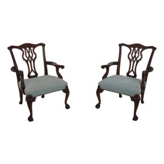Pair Hickory White Ball & Claw Mahogany Chippendale Armchairs For Sale