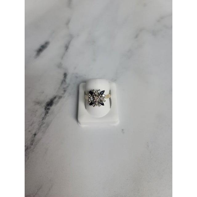 2020s Diamond & Sapphire Flower Ring .75cttw 14K Yellow Gold, Size 4 For Sale - Image 5 of 5