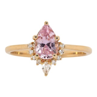 1ct Ceylon Pink Sapphire Ring W Diamond Accents in Solid 14k Gold | Pe 8x5.4mm, Size 6.75 For Sale