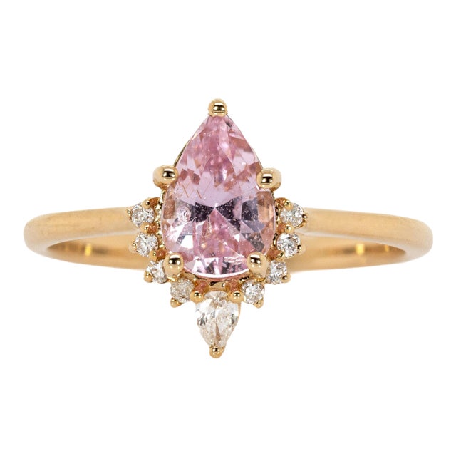 1ct Ceylon Pink Sapphire Ring W Diamond Accents in Solid 14k Gold | Pe 8x5.4mm, Size 6.75 For Sale