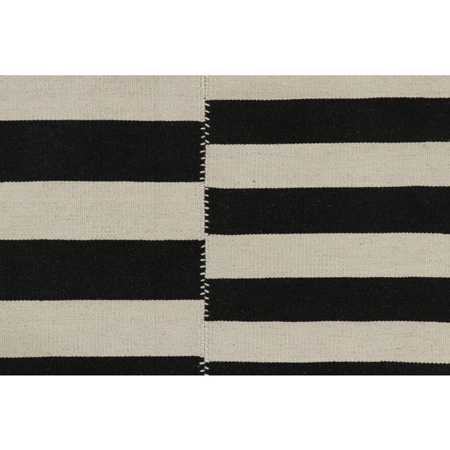 Contemporary Rug & Kilim’s Contemporary Kilim With Textural Black and White Stripes For Sale - Image 3 of 7