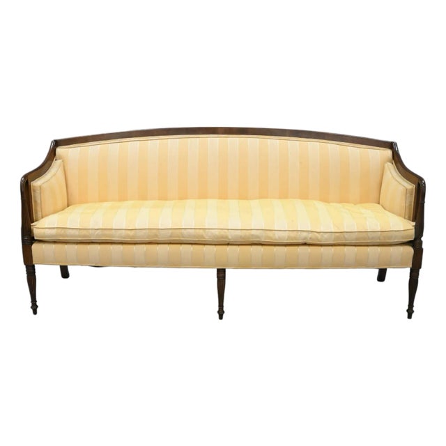 Antique Federal Style Yellow Striped Upholstered Sofa For Sale