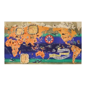1956 French World Map Poster - Chocolat Menier, Le Tour Du Monde en 120 Images, Grand Concours