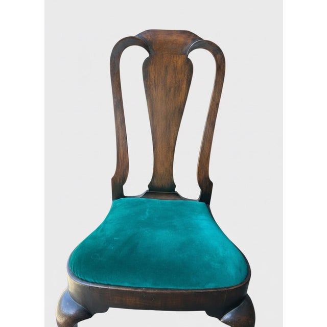 Vintage Queen Anne Dining Chairs - Emerald Velvet - Set of 6 For Sale - Image 12 of 12