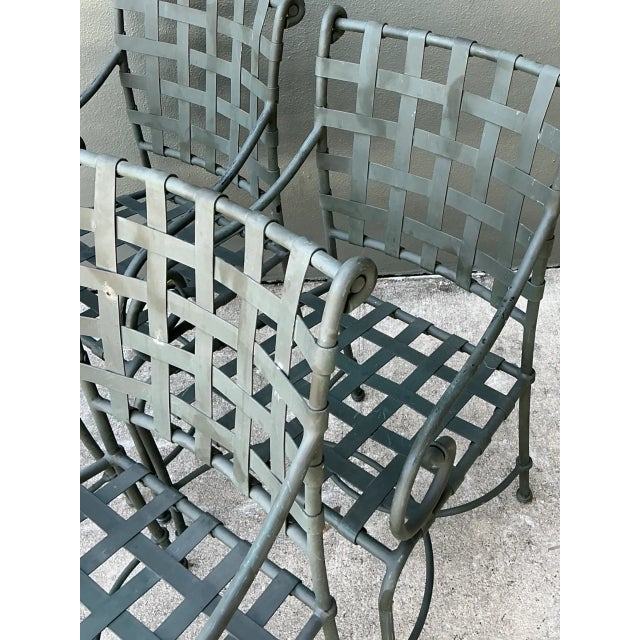 Mid-Century Modern Vintage Brown Jordan “Florentine” Scroll Arm Metal Dining Chairs - Set of Four For Sale - Image 3 of 12