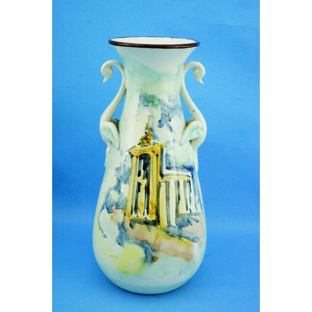 Majolica Ceramic Amphora Vase with Swan Handles by Nicola Ciavardoni Albisola, Italy, 1950s For Sale - Image 4 of 18