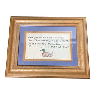 1980s Hand-Drawn Duck with Scripture by Bonnie Butler, Framed For Sale