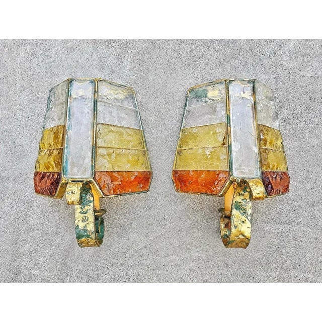 Brutalist Sconces in Hammered Glass from Longobard, 1970s, Set of 2 For Sale - Image 10 of 12