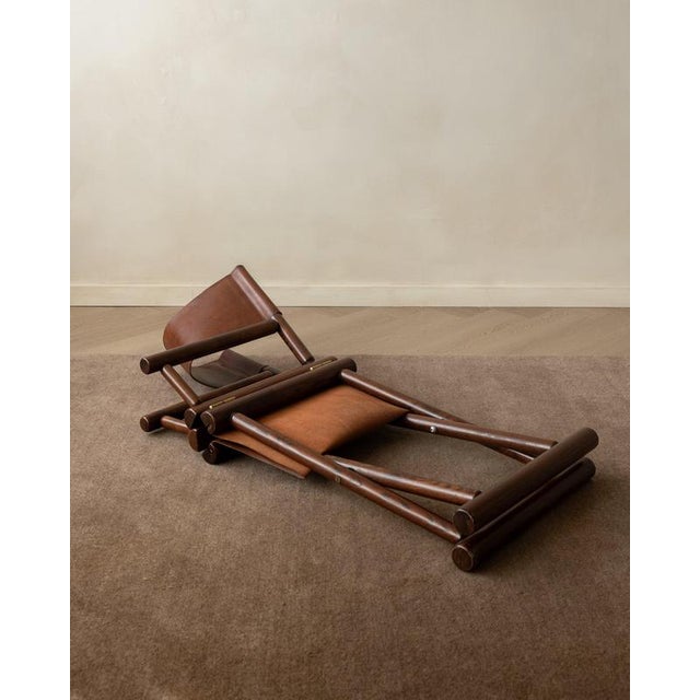 Italian Modern Directors Chair in Wood & Leather, 1980s For Sale - Image 6 of 18