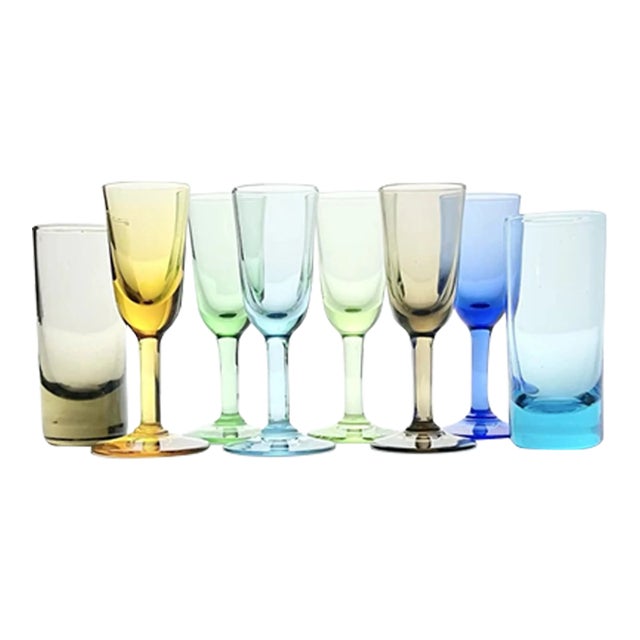 1980s Set of 9 Colorful Liqueur Shot Glasses For Sale