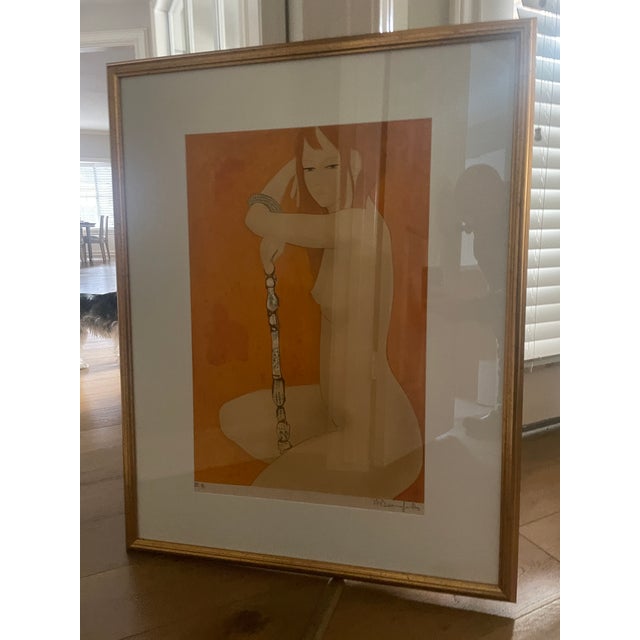 Glass 1981 Hand-Signed Lithograph Ea by Alain Bonnefoit | Large Framed French Figurative Nude | Artist’s Proof For Sale - Image 7 of 9