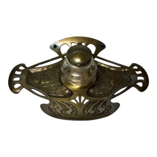 1900s Art Nouveau Bronze Inkwell From Austria Marked Geschtuzt For Sale