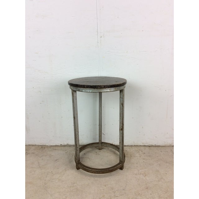 Mid Century Industrial Style Footstool With Wood Top For Sale - Image 12 of 12