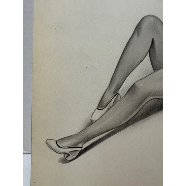 Illustration 1940s Original t.e. Schrock Signed Graphite Illustration of Seated Woman in Beachwear, 10¼ × 8¼ In. For Sale - Image 3 of 6