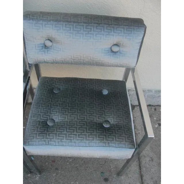 1970s Modern Chrome Armchairs in Greek Key Velvet Upholstery - a Pair For Sale - Image 9 of 13