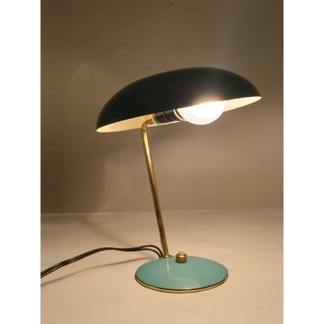 Blue Metal and Brass Table Lamp, Italy, 1950s For Sale - Image 10 of 13