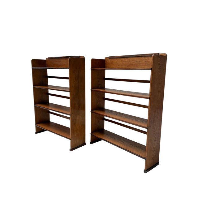 Vintage Art Deco Open Bookcases by P.E.L. Izeren for De Genneper Molen, 1920s, Set of 2 For Sale - Image 4 of 13
