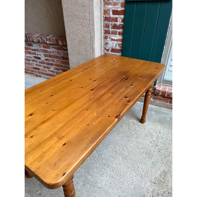Wood Vintage English Pine Farmhouse Dining Table Country Kitchen Island For Sale - Image 7 of 18