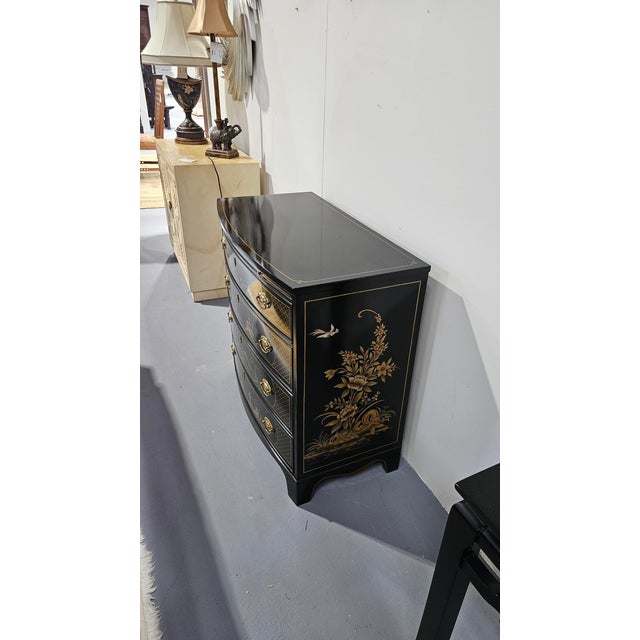 Hand Painted Black Lacquer Chinoiserie Chest Elevate your home decor with this hand painted 4 drawer chest with writes...