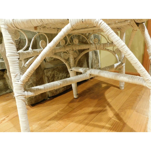 Vintage 1960s White Wicker & Rattan Corner Étagère – Ornate Heart + Scroll Motif, 3-Tier, 60" H For Sale - Image 17 of 18