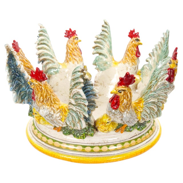 Large Mid-20th Century Italian Oval Rooster Polychrome Six-Bottle Wine Cooler For Sale - Image 4 of 15