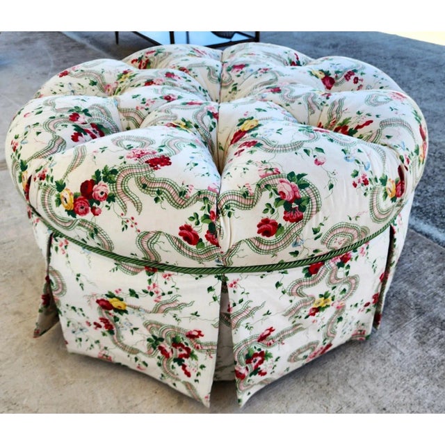 Floral Roses Ottoman Tufted Round For Sale - Image 11 of 14