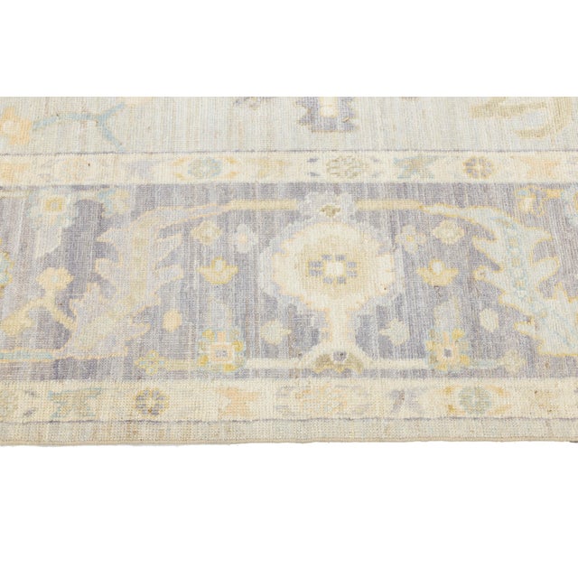 Hand-Knotted Modern Oushak Style Wool Area Rug Muted Silver, Lavender, and Gold For Sale - Image 9 of 10