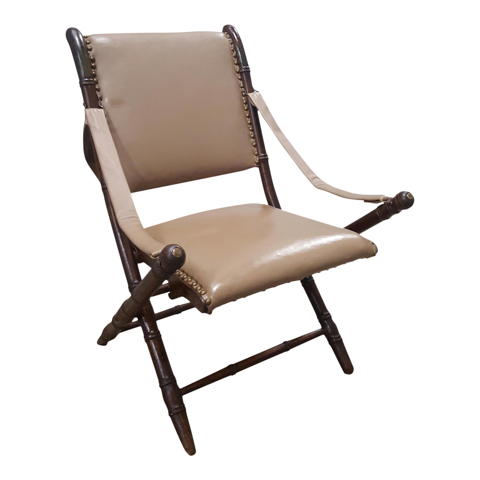 Tan Leather Folding Campaign Chair Chairish