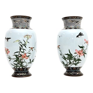Vintage Japanese Cloisonne Vases, 1950, Set of 2 For Sale