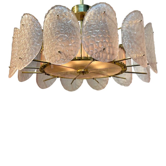 Modern Pink Murano Glass and Brass Chandelier For Sale