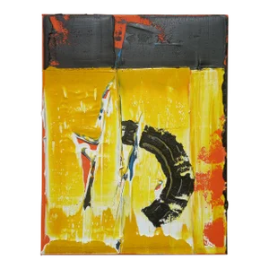 11.8" by 15.7" Original Yellow and Black Abstract Oil Painting