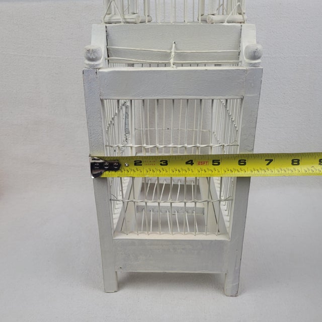 Vintage White Wood and Wire Decorative Birdcage Shabby Chic For Sale - Image 10 of 12