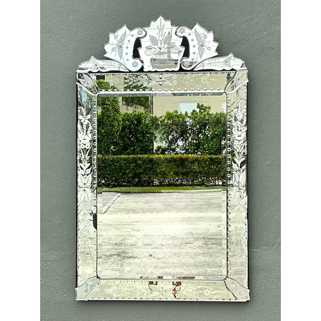 Silver Vintage Etched Venetian Mirror For Sale - Image 8 of 12