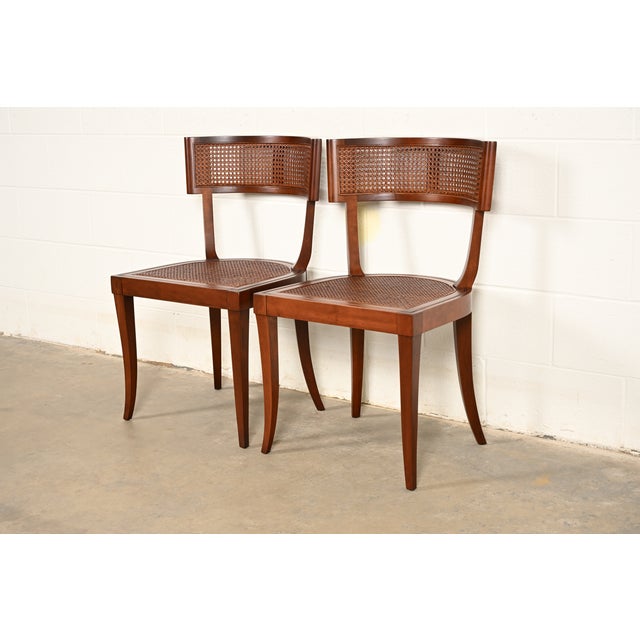 Mid-Century Modern Michael Taylor for Baker Furniture Klismos Cherry Wood and Cane Side Chairs or Dining Chairs, Newly Refinished For Sale - Image 3 of 15