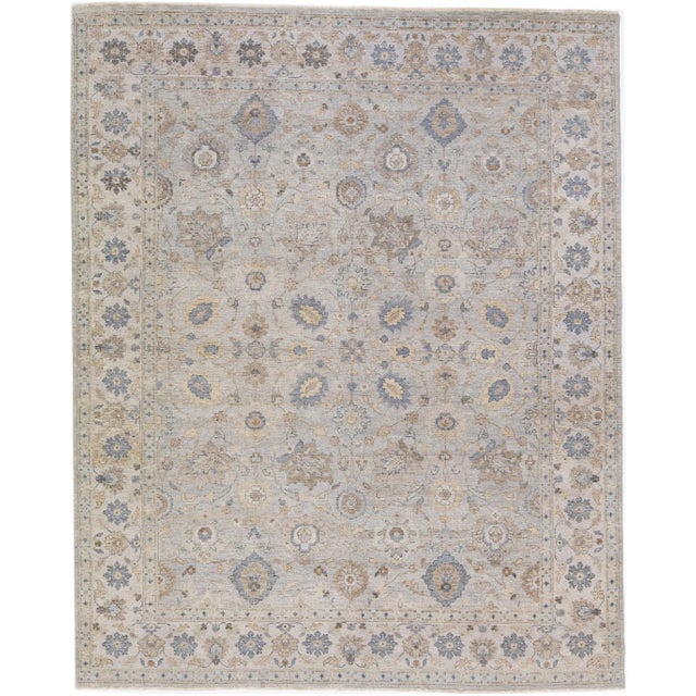Textile 2010s Gray Modern Tabriz Handmade Indian Wool Rug With Floral Design by Apadana For Sale - Image 7 of 7