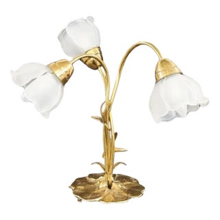 Vintage Brass and Glass Table Lamp, 1980s For Sale