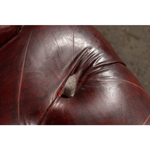 Vintage Tufted Leather Wingback Chesterfield Armchair in Oxblood For Sale - Image 10 of 14