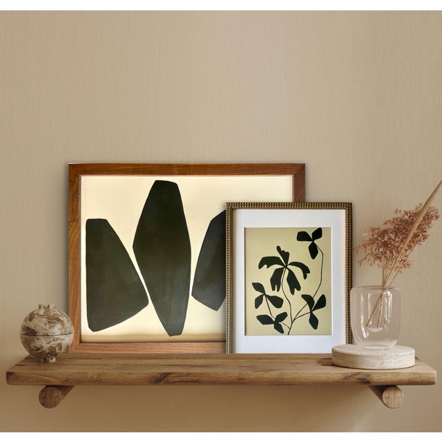 Original abstract botanical painting on French rag paper. Framed in a gold texture locally crafted frame. Framed behind...