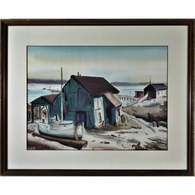 Catherine Rubino Eaton Baca, Landscape with Boat and House, California, 1950 For Sale
