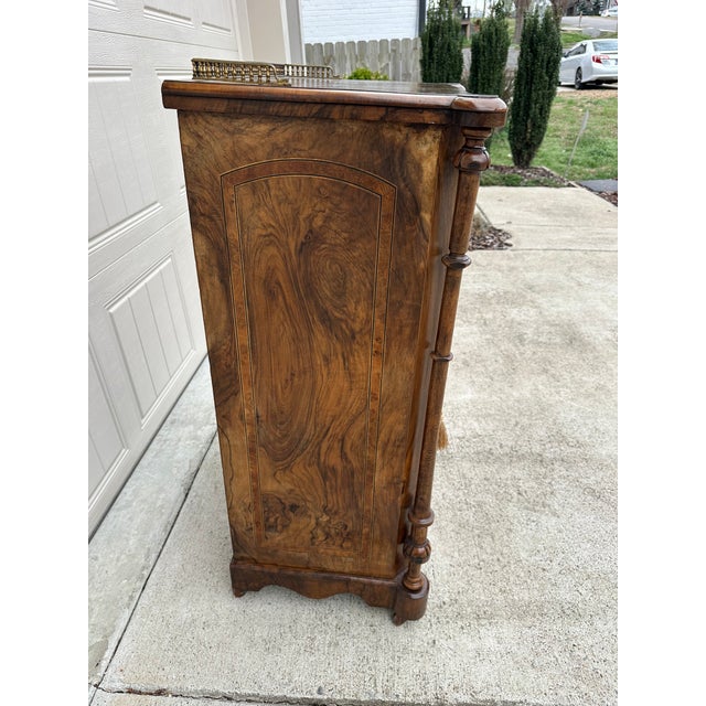 Brown 19th Century Burr Walnut Victorian Music Cabinet For Sale - Image 8 of 11