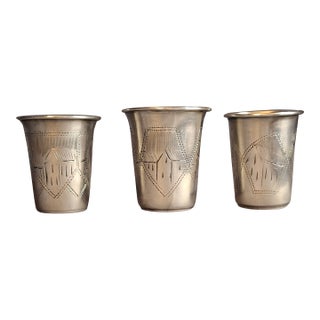 Antique Transitional Russian 84 Silver Kiddush Cups Zakhoder Kiev 1890-1915 - Set of 3 For Sale
