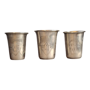 Antique Transitional Russian 84 Silver Kiddush Cups Zakhoder Kiev 1890-1915 - Set of 3